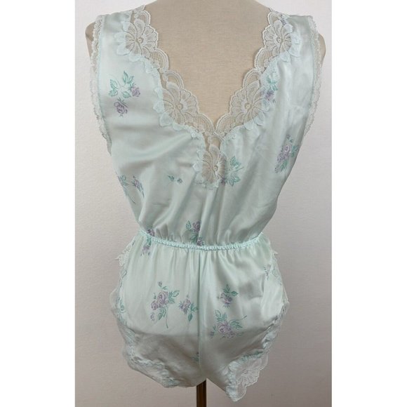 Vtg 80s 90s Miss Elaine Teddie Lingerie One Piece Deep V Neck Lace Teddy Sz M - Picture 9 of 12